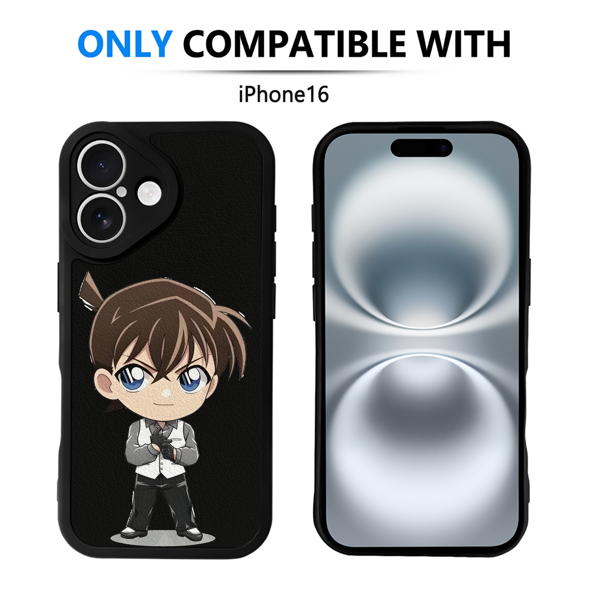 （画像用） 名探偵コナン 江戸川 コナン Detective Conan Conan Edogawa 【iPhone 16シリーズ対応】シリコンスマホケース（レザー調） 材質：シリコン
